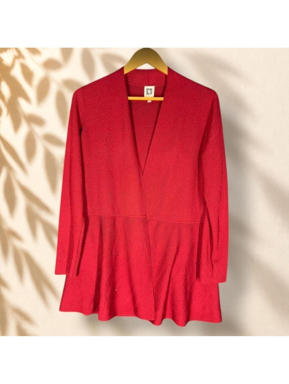 Anne Klein Sweater Pullover Women M Medium Red Knit V-Neck Long Sleeve Casual